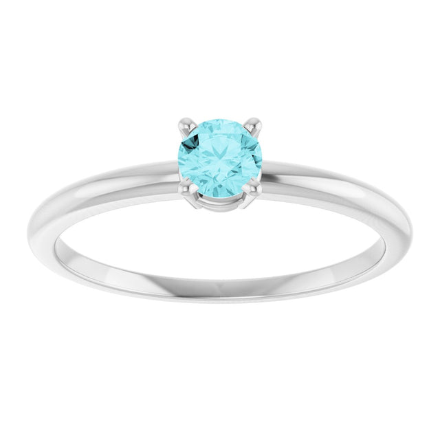 Platinum Round Natural Blue Zircon Youth Birthstone Ring - view 7
