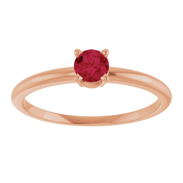 14K Gold Round Natural Ruby Youth Birthstone Ring - Rose Gold - view 7