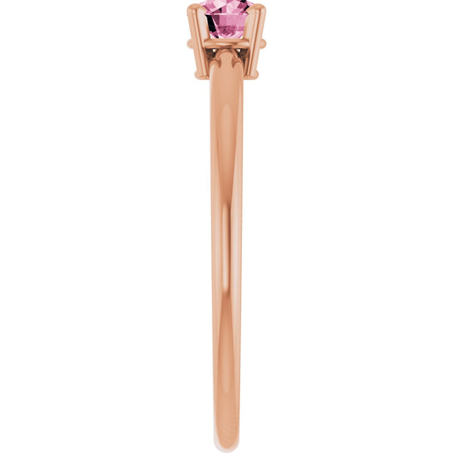 14K Gold Round Natural Pink Tourmaline Youth Birthstone Ring - Rose Gold - view 8