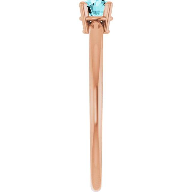 14K Gold Round Natural Blue Zircon Youth Birthstone Ring - Rose Gold - view 8