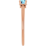 14K Gold Round Natural Aquamarine Youth Birthstone Ring - Rose Gold - view 8