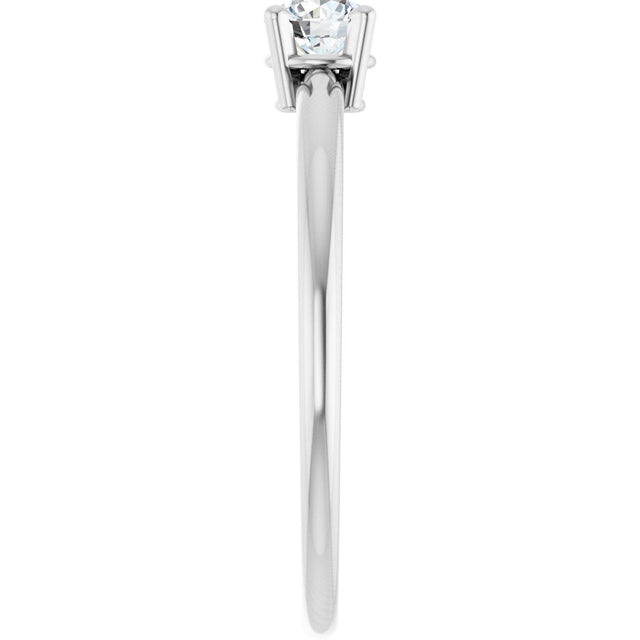 Platinum Round Natural White Sapphire Youth Birthstone Ring - view 8