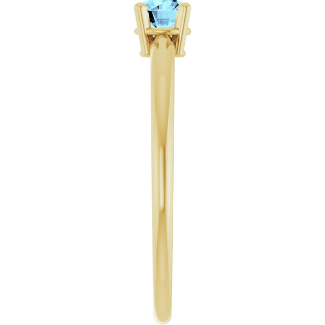 14K Gold Round Natural Aquamarine Youth Birthstone Ring - Yellow Gold - view 8