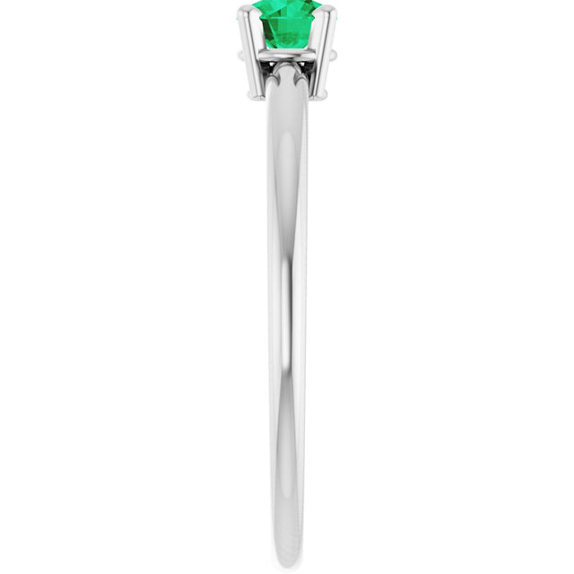 Platinum Round Natural Emerald Youth Birthstone Ring - view 8