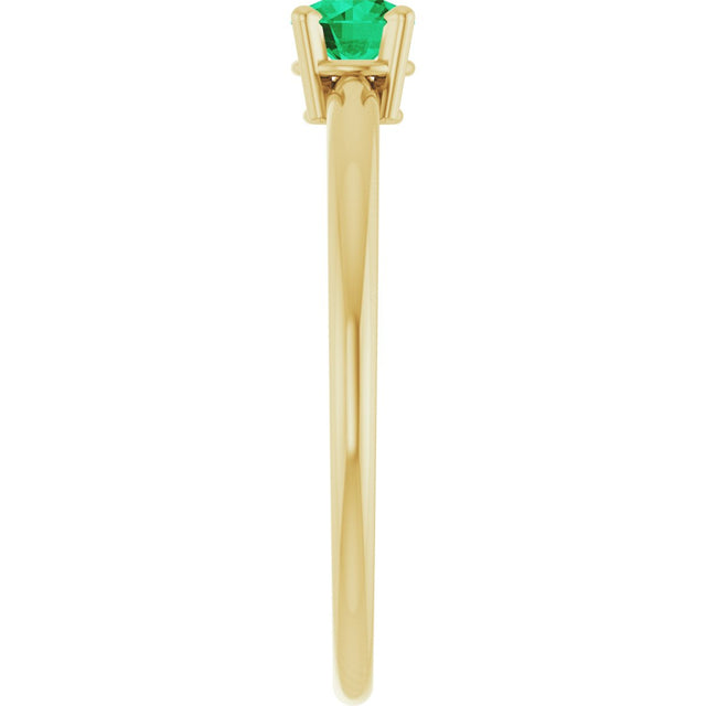 14K Gold Round Lab-Grown Emerald Youth Birthstone Ring - Yellow Gold - view 8