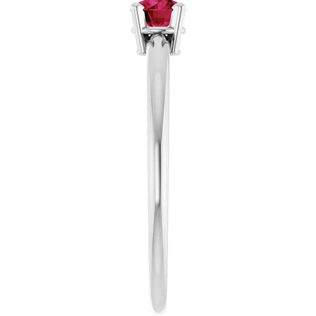 Platinum Round Lab-Grown Ruby Youth Birthstone Ring - view 8