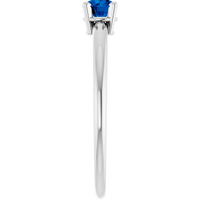14K Gold Round Natural Blue Sapphire Youth Birthstone Ring - White Gold - view 8