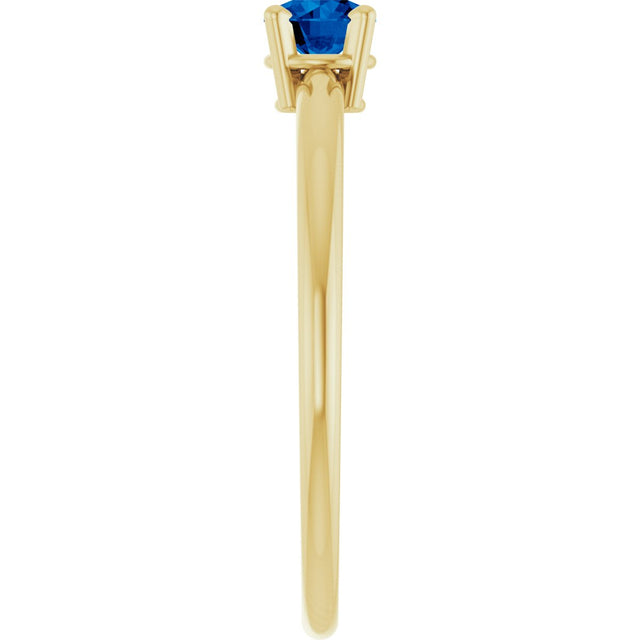 14K Gold Round Natural Blue Sapphire Youth Birthstone Ring - Yellow Gold - view 8