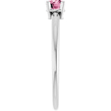 Platinum Round Natural Pink Tourmaline Youth Birthstone Ring - view 8