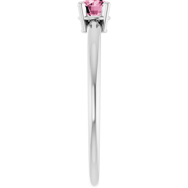 14K Gold Round Pink Tourmaline Youth Birthstone Ring - White Gold - view 8