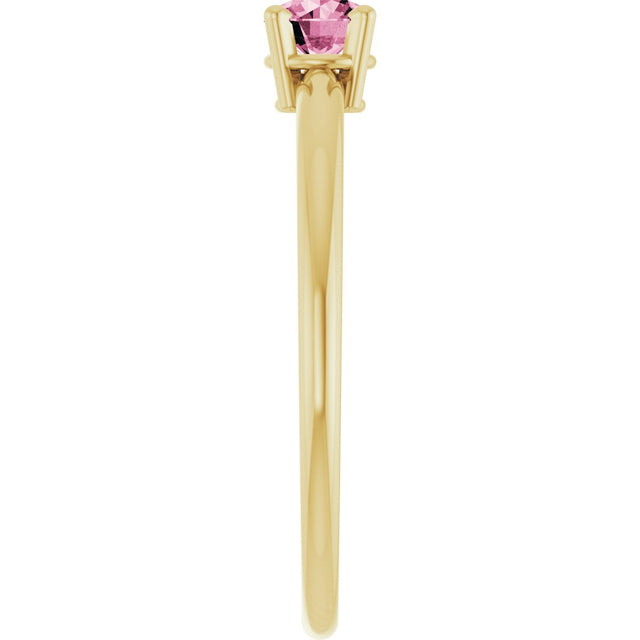 14K Gold Round Pink Tourmaline Youth Birthstone Ring - Yellow Gold - view 8