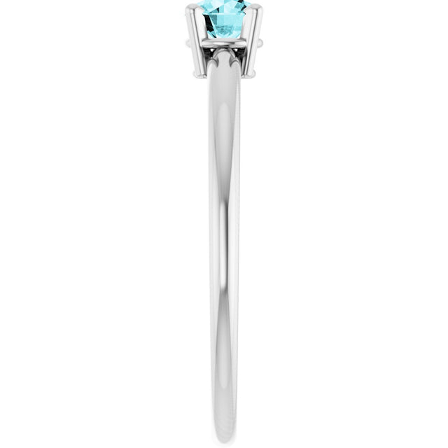 Platinum Round Natural Blue Zircon Youth Birthstone Ring - view 8