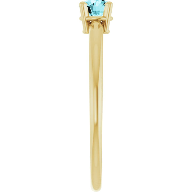 14K Gold Round Natural Blue Zircon Youth Birthstone Ring - Yellow Gold - view 8