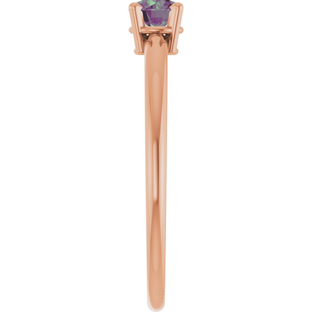 14K Gold Round Lab-Grown Alexandrite Youth Birthstone Ring - Rose Gold - view 9