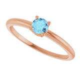 14K Gold Round Natural Aquamarine Youth Birthstone Ring - Rose Gold - view 9