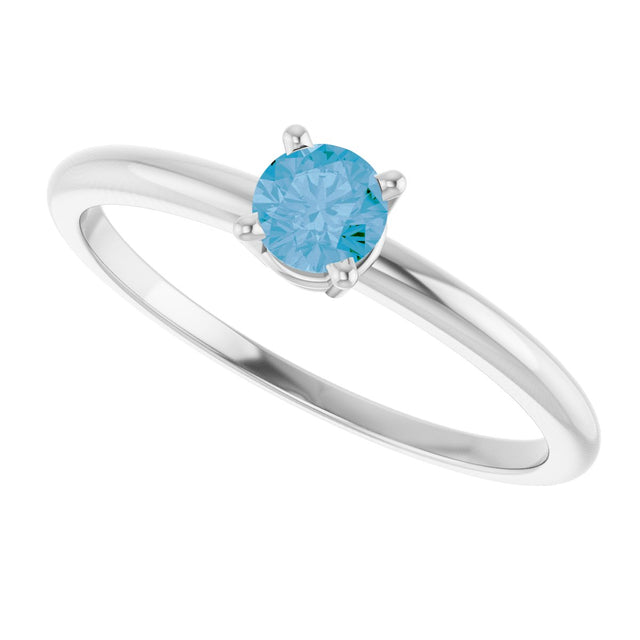 14K Gold Round Natural Swiss Blue Topaz Youth Birthstone Ring - White Gold - view 9