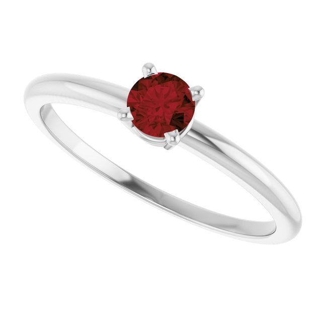 Platinum Round Natural Mozambique Garnet Youth Birthstone Ring - view 9