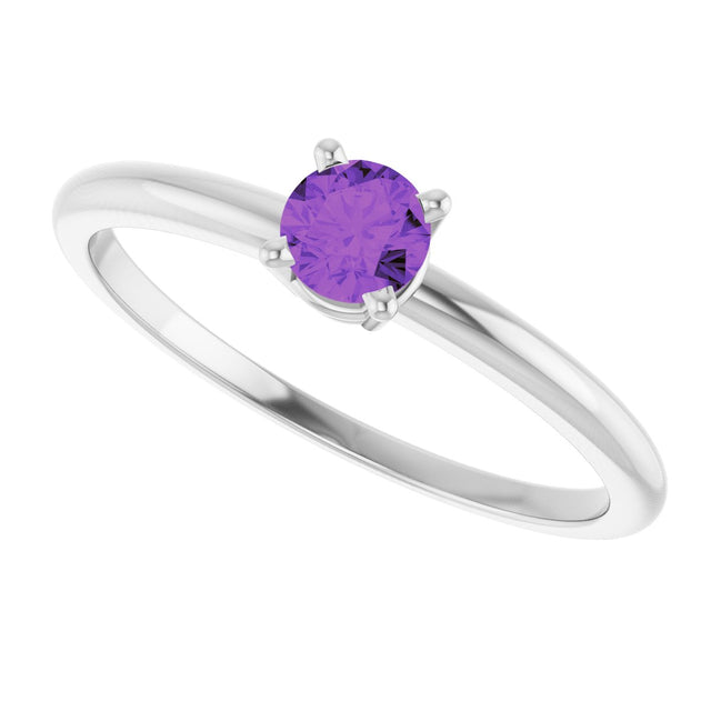 Platinum Round Natural Amethyst Youth Birthstone Ring - view 9