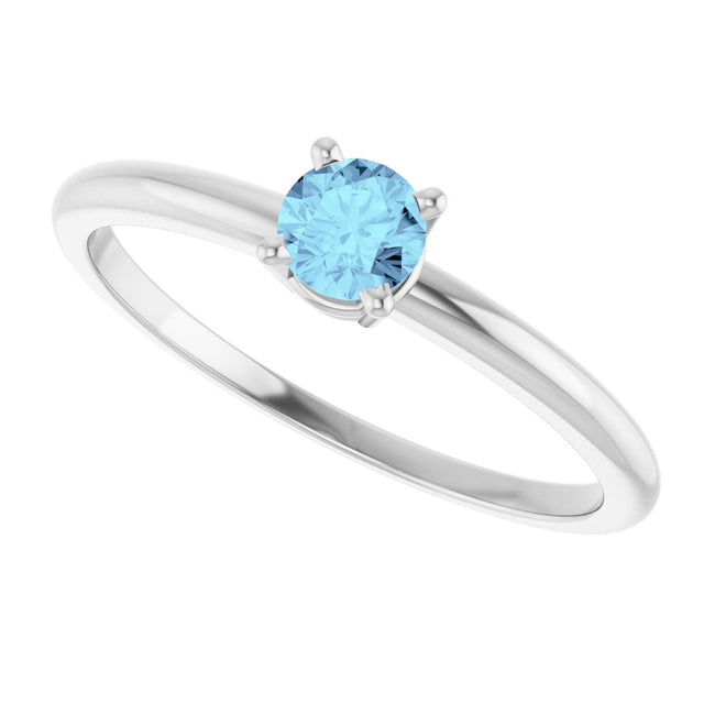 14K Gold Round Natural Aquamarine Youth Birthstone Ring - White Gold - view 9