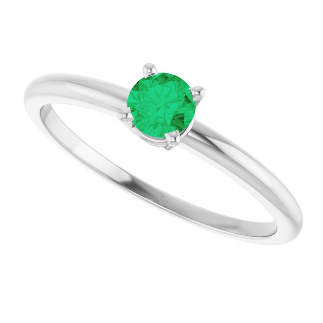 Platinum Round Natural Emerald Youth Birthstone Ring - view 9