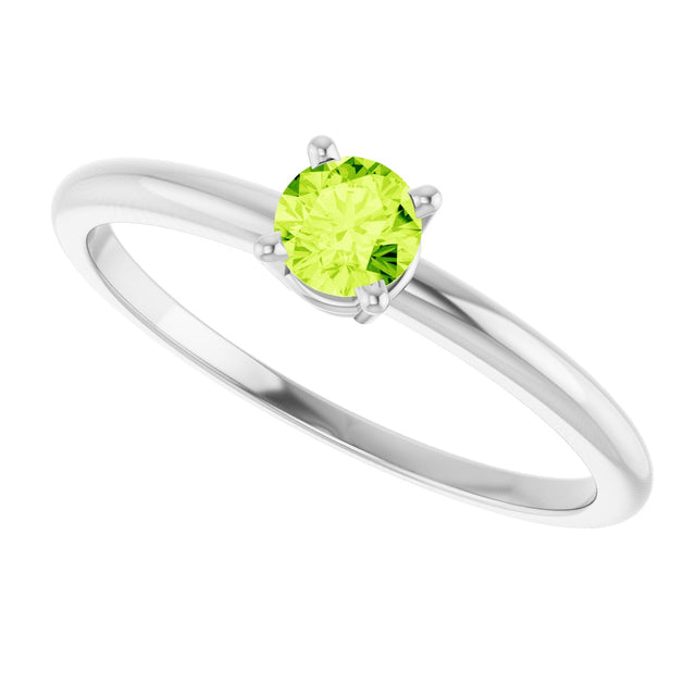 14K Gold Round Peridot Youth Birthstone Ring - White Gold - view 9