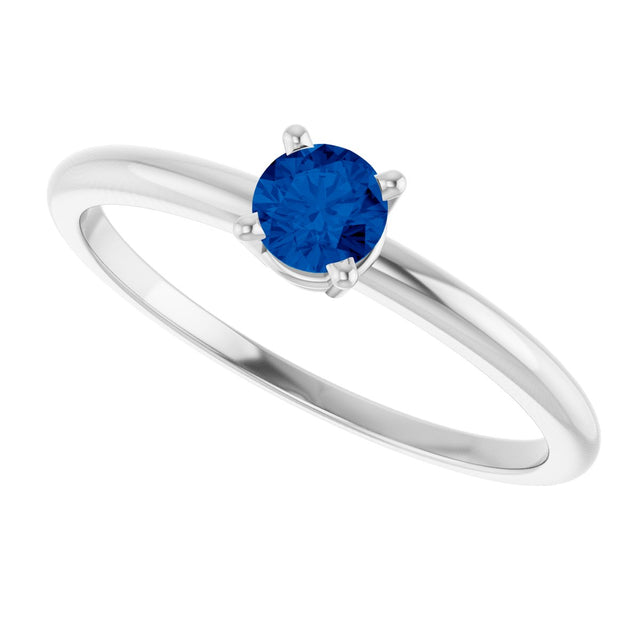 Platinum Round Natural Blue Sapphire Youth Birthstone Ring - view 9