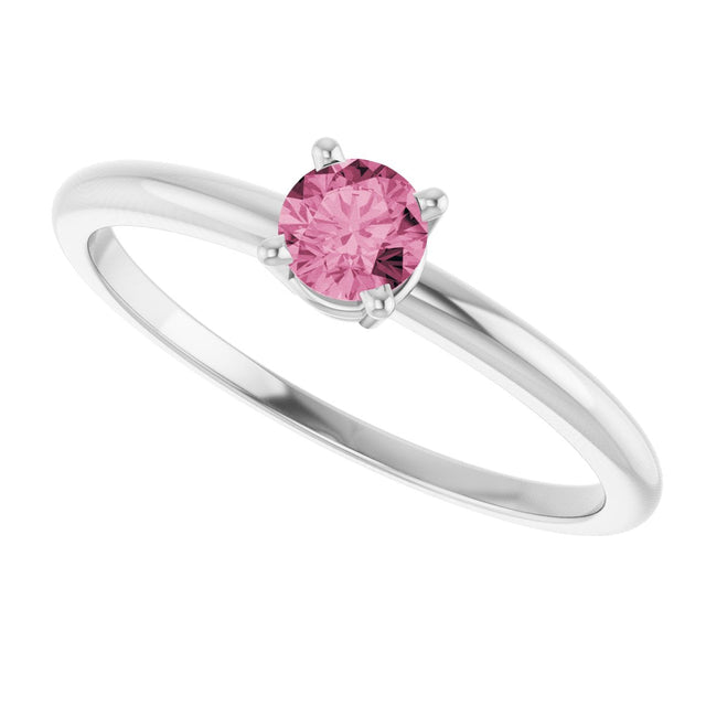 14K Gold Round Pink Tourmaline Youth Birthstone Ring - White Gold - view 9