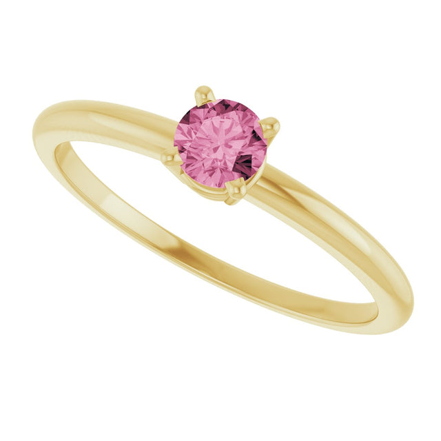 14K Gold Round Pink Tourmaline Youth Birthstone Ring - Yellow Gold - view 9