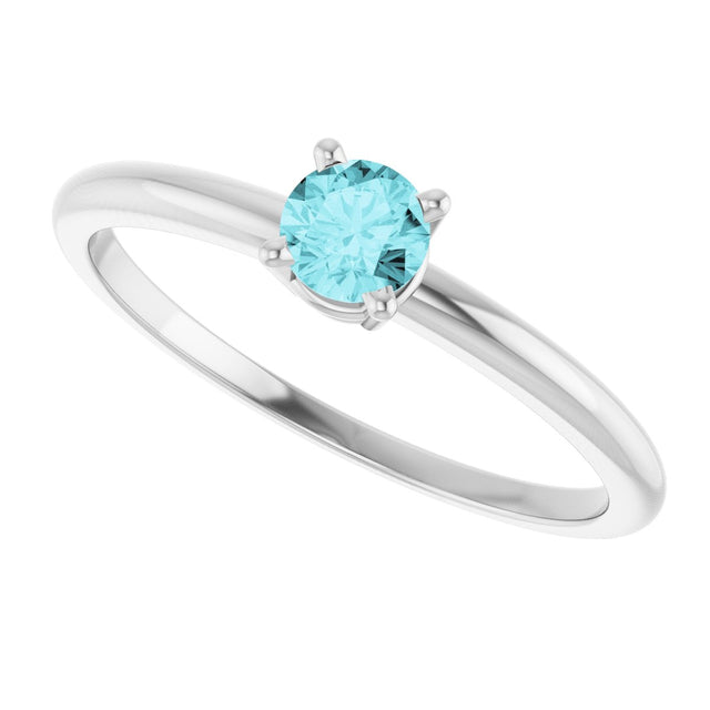 Platinum Round Natural Blue Zircon Youth Birthstone Ring - view 9