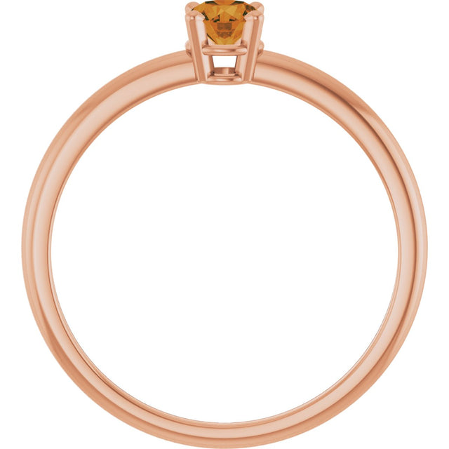 14K Gold Round Natural Citrine Youth Birthstone Ring - Rose Gold - view 10