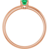 14K Gold Round Natural Emerald Youth Birthstone Ring - Rose Gold - view 10