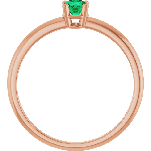 14K Gold Round Natural Emerald Youth Birthstone Ring - Rose Gold - view 10