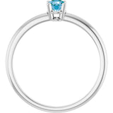 14K Gold Round Natural Swiss Blue Topaz Youth Birthstone Ring - White Gold - view 10