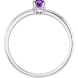 Platinum Round Natural Amethyst Youth Birthstone Ring - view 10