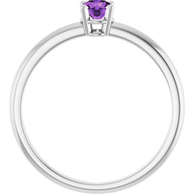 Platinum Round Natural Amethyst Youth Birthstone Ring - view 10