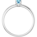 14K Gold Round Natural Aquamarine Youth Birthstone Ring - White Gold - view 10
