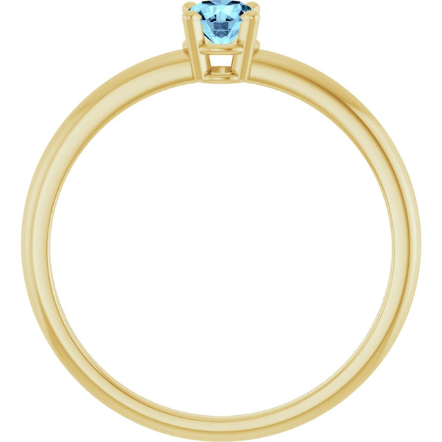 14K Gold Round Natural Aquamarine Youth Birthstone Ring - Yellow Gold - view 10