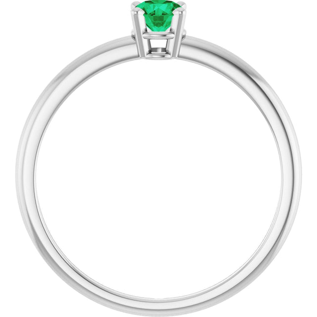 Platinum Round Natural Emerald Youth Birthstone Ring - view 10