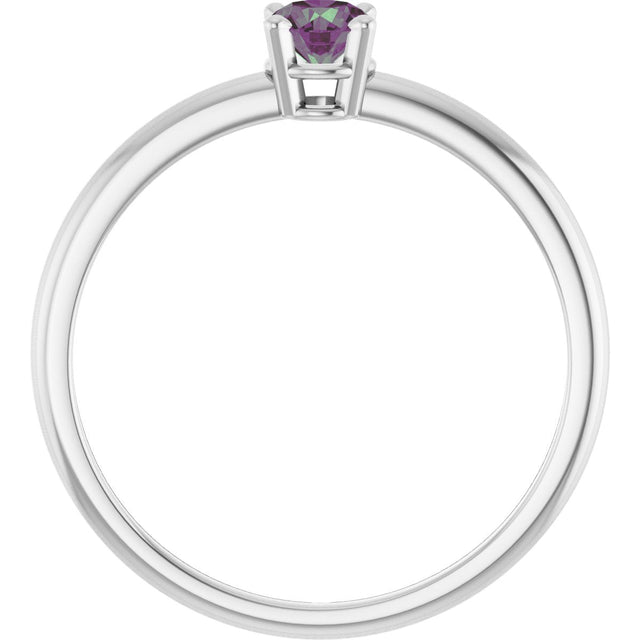 14K Gold Round Lab-Grown Alexandrite Youth Birthstone Ring - White Gold - view 7