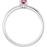 Platinum Round Natural Pink Tourmaline Youth Birthstone Ring - view 10