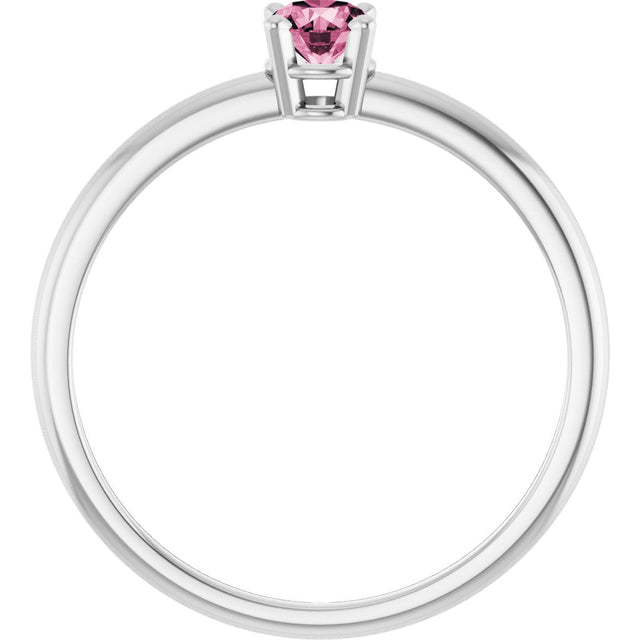 Platinum Round Natural Pink Tourmaline Youth Birthstone Ring - view 10