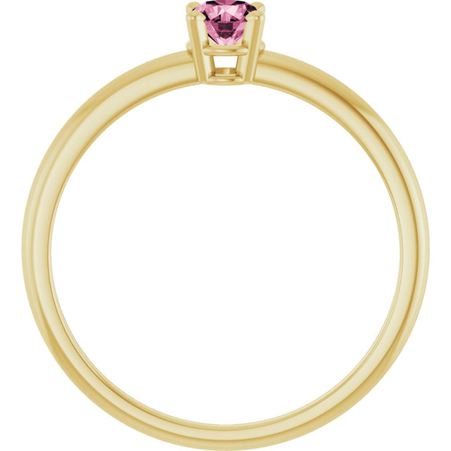 14K Gold Round Pink Tourmaline Youth Birthstone Ring - Yellow Gold - view 10