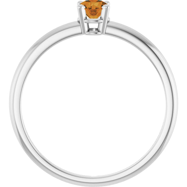 Platinum Round Natural Citrine Youth Birthstone Ring - view 10