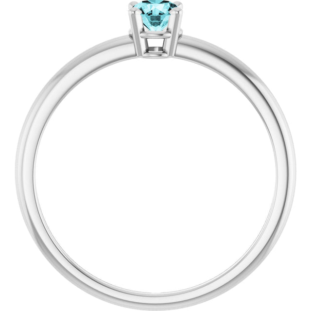 Platinum Round Natural Blue Zircon Youth Birthstone Ring - view 10