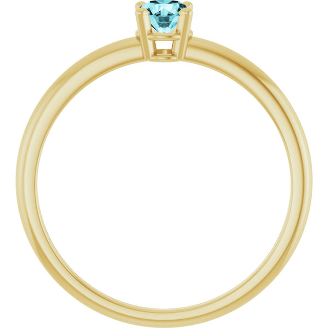 14K Gold Round Natural Blue Zircon Youth Birthstone Ring - Yellow Gold - view 10