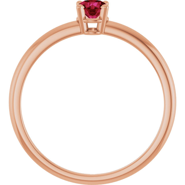 14K Gold Round Natural Ruby Youth Birthstone Ring - Rose Gold - view 10