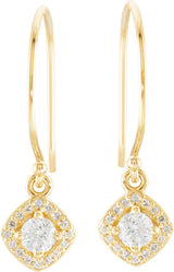 14K Gold Round Natural Diamond Halo-Style Earrings – 3.4-6.3mm Stones - Yellow Gold - view 4