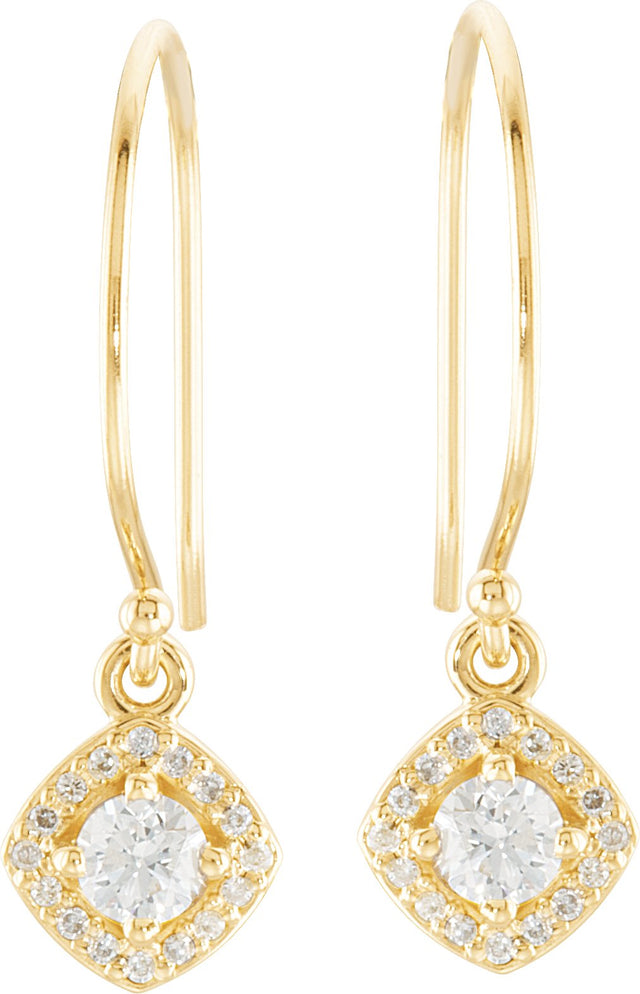 14K Gold Round Natural Diamond Halo-Style Earrings – 3.4-6.3mm Stones - Yellow Gold - view 4