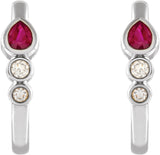 14K Gold Pear Natural Ruby & Natural Diamond Bezel-Set Hoop Earrings - White Gold - view 2