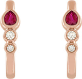 14K Gold Pear Natural Ruby & Natural Diamond Bezel-Set Hoop Earrings - Rose Gold - view 2